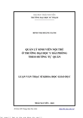 Quản lý sinh viên nội trú ở trường đại học y hải phòng theo hướng tự quản