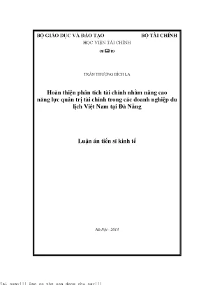 Hoàn thiện phân tích tài chính nhằm nâng cao năng lực quản trị tài chính trong các doanh nghiệp du lịch việt nam tại đà nẵng
