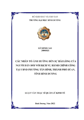 Các nhân tố ảnh hưởng đến sự hài lòng của người dân đối với dịch vụ hành chính công tại ubnd phường tân bình thành phố dĩ an tỉnh bình dương