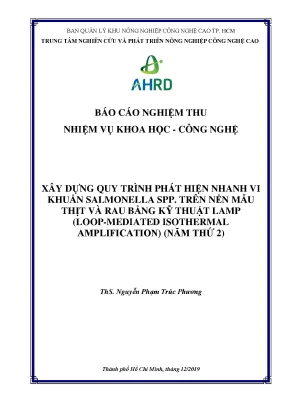 Xây dựng quy trình phát hiện nhanh vi khuẩn salmonella spp trên nền mẫu thịt và rau bằng kỹ thuật lamp loop mediated isothermal amplification năm thứ 2