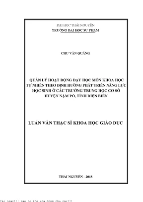 Quản lý hoạt động dạy học môn khoa học tự nhiên theo định hướng phát triển năng lực học sinh ở các trường trung học cơ sở huyện nậm pồ tỉnh điện biên