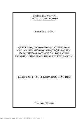 Quản lý hoạt động giáo dục kỹ năng sống cho học sinh qua hoạt động dạy học ở các trường phổ thông dân tộc bán trú trung học cơ sở huyện than uyên tỉnh lai châu