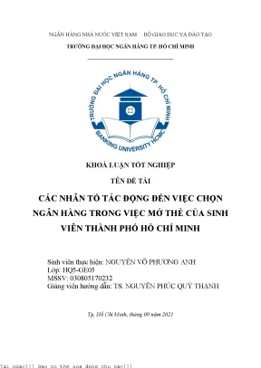 Các nhân tố tác động đến việc chọn ngân hàng trong việc mở thẻ của sinh viên thành phố hồ chí minh 2021