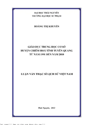 Giáo dục trung học cơ sở huyện chiếm hóa tỉnh tuyên quang từ năm 1991 đến năm 2012