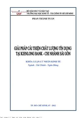 Giải pháp cải thiện chất lượng tín dụng tại ngân hàng thương mại cổ phần kiên long chi nhánh sài gòn