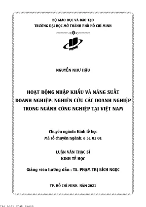 Hoạt động nhập khẩu và năng suất doanh nghiệp