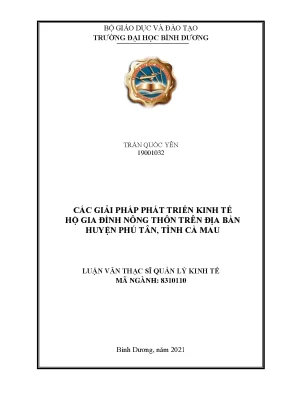 Các giải pháp phát triển kinh tế hộ gia đình nông thôn trên địa bàn huyện phú tân tỉnh cà mau