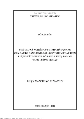 Chế tạo và nghiên cứu tính chất quang của các đế nano kim loại giấy nhằm phát hiện lượng vết methyl đỏ bằng tán xạ raman tăng cường bề mặt