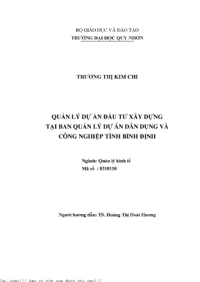 Quản lý dự án đầu tư xây dựng tại ban quản lý dự án dân dụng và công nghiệp tỉnh bình định