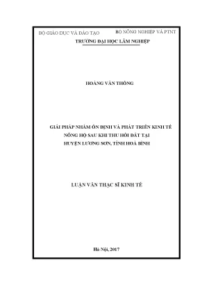 Giải pháp nhằm ổn định và phát triển kinh tế nông hộ sau khi thu hồi đất tại huyện lương sơn tỉnh hoà bình