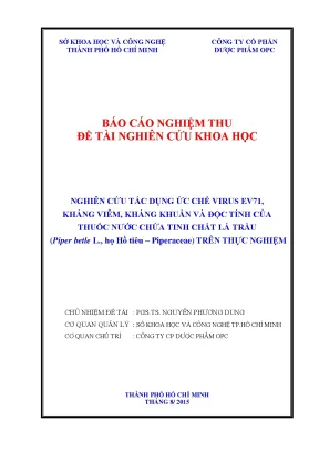 Nghiên cứu tác dụng ức chế virus ev 71 kháng viêm kháng khuẩn và độc tính của thuốc chứa tinh chất lá trầu trên thực nghiệm