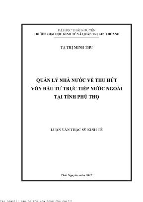 Quản lý nhà nước về thu hút vốn đầu tư trực tiếp nước ngoài tại tỉnh phú thọ
