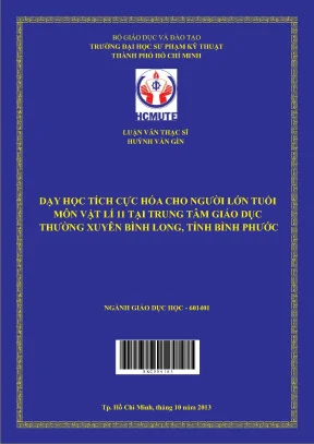 Dạy học tích cực hóa cho người lớn môn vật lí 11 tại trung tâm giáo dục thường xuyên bình long tỉnh bình phước