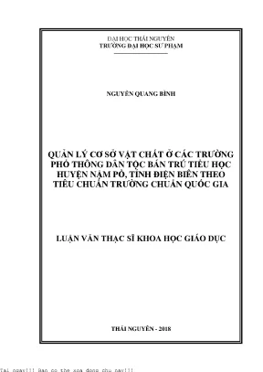 Quản lý cơ sở vật chất ở các trường phổ thông dân tộc bán trú tiểu học huyện nậm pồ tỉnh điện biên theo tiêu chuẩn trường chuẩn quốc gia