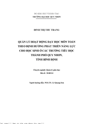 Quản lý hoạt động dạy học môn toán theo định hướng phát triển năng lực cho học sinh ở các trường tiểu học thành phố quy nhơn tỉnh bình định