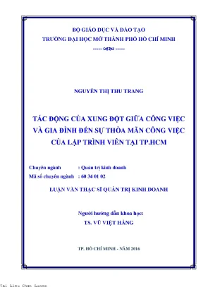 Tác động của xung đột giữa công việc và gia đình đến sự thỏa mãn công việc của lập trình viên tại thành phố hồ chí minh