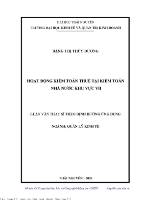 Hoạt động kiểm toán thuế tại kiểm toán nhà nước khu vực vii