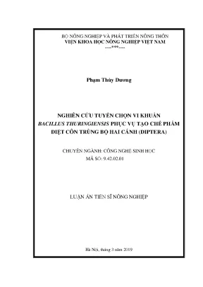 Nghiên cứu tuyển chọn vi khuẩn bacillus thuringiensis phục vụ tạo chế phẩm diệt côn trùng bộ hai cánh diptera