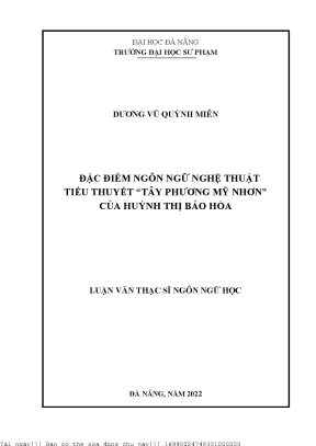 Đặc điểm ngôn ngữ nghệ thuật tiểu thuyết tây phương mỹ nhơn của huỳnh thị bảo hòa