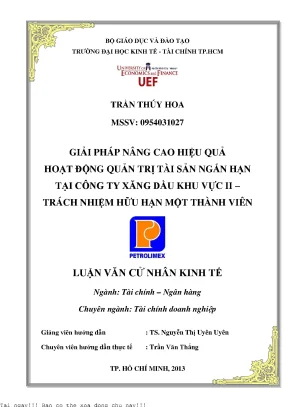Giải pháp nâng cao hiệu quả hoạt động quản trị tài sản ngắn hạn tại công ty xăng dầu khu vực ii trách nhiệm hữu hạn một thành viên