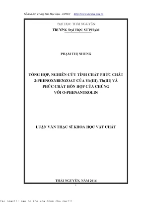 Tổng hợp nghiên cứu tính chất phức chất 2 phenoxybenzoat của yb iii tb iii và phức chất hỗn hợp của chúng với o phenantrolin
