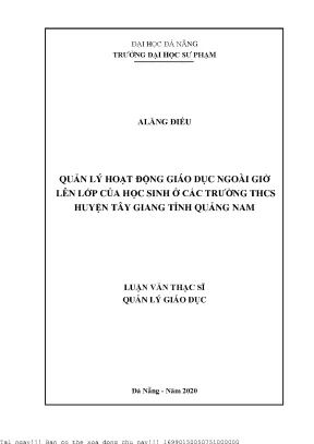 Quản lý hoạt động giáo dục ngoài giờ lên lớp của học sinh ở các trường thcs huyện tây giang tỉnh quảng nam