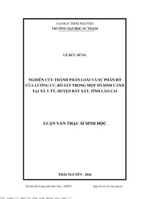 Nghiên cứu thành phần loài và sự phân bố của lưỡng cư bò sát trong một số sinh cảnh tại xã y tý huyện bát xát tỉnh lào cai