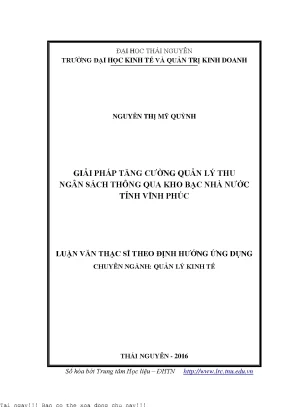 Giải pháp tăng cường quản lý thu ngân sách thông qua kho bạc nhà nước tỉnh vĩnh phúc