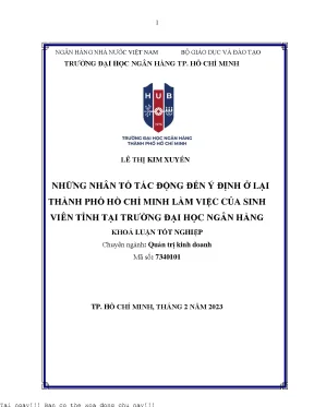 Những nhân tố tác động đến ý định ở lại tp hồ chí minh làm việc của sinh viên tỉnh tại trường đại học ngân hàng 2023