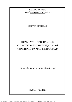 Quản lý thiết bị dạy học ở các trường trung học cơ sở thành phố cà mau tỉnh cà mau