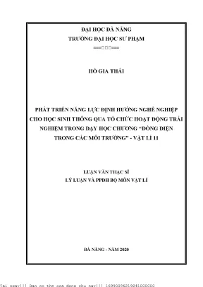 Phát triển năng lực định hướng nghề nghiệp cho học sinh thông qua tổ chức hoạt động trải nghiệm trong dạy học chương dòng điện trong các môi trường vật lý 11
