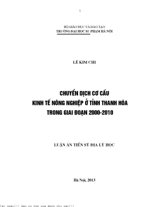 Chuyển dịch cơ cấu kinh tế nông nghiệp ở tỉnh thanh hóa trong giai đoạn 2000 2010