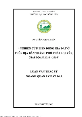 Nghiên cứu biến động giá đất ở trên địa bàn thành phố thái nguyên giai đoạn 2010 2014