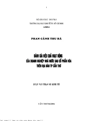 Đánh giá hiệu quả hoạt động của doanh nghiệp nhà nước sau cổ phần hóa trên địa bàn tp cần thơ