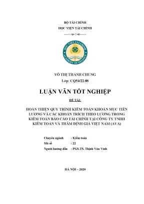 Hoàn thiện quy trình kiểm toán khoản mục tiền lương và các khoản trích theo lương tại công ty tnhh kiểm toán và thẩm định giá việt nam