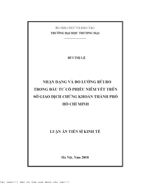 Nhận dạng và đo lường rủi ro trong đầu tư cổ phiếu niêm yết trên sở giao dịch chứng khoán thành phố hồ chí minh