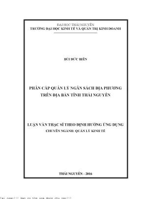 Phân cấp quản lý ngân sách địa phương trên địa bàn tỉnh thái nguyên