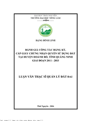 Đánh giá công tác đăng ký cấp giấy chứng nhận quyền sử dụng đất tại huyện hoành bồ tỉnh quảng ninh giai đoạn 2011 2015