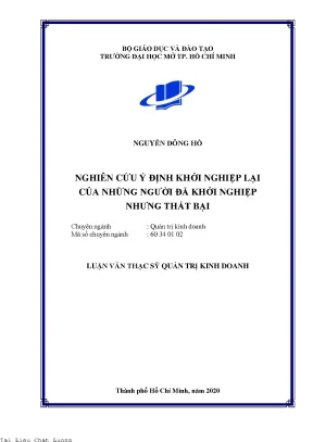 Nghiên cứu ý định khởi nghiệp lại của những người đã khởi nghiệp nhưng thất bại