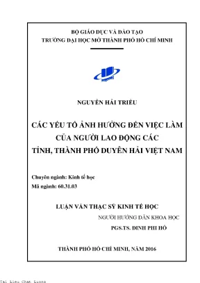 Các yếu tố ảnh hưởng đến việc làm của người lao động các tỉnh thành phố duyên hải việt nam