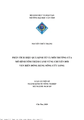 Phân tích hiệu quả kinh tế và môi trường của mô hình tôm thâm canh vùng chuyển đổi ven biển đồng bằng sông cửu long
