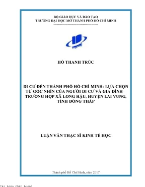 Di cư đến thành phố hồ chí minh lựa chọn từ góc nhìn của người di cư và gia đình trường hợp xã long hậu huyện lai vung tỉnh đồng tháp