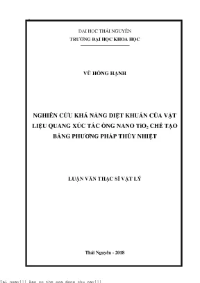 Nghiên cứu khả năng diệt khuẩn của vật liệu quang xúc tác ống nano tio2 chế tạo bằng phương pháp thủy nhiệt