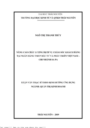 Nâng cao chất lượng dịch vụ chăm sóc khách hàng tại ngân hàng tmcp đầu tư và phát triển việt nam chi nhánh sa pa