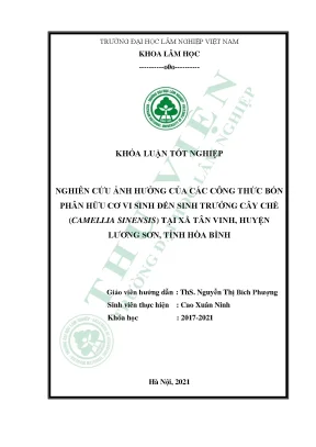 Nghiên cứu ảnh hưởng của các công thức bón phân hữu cơ vi sinh đến sinh trưởng cây chè camellia siensis tại xã tân vinh huyện lương sơn tỉnh hòa bình