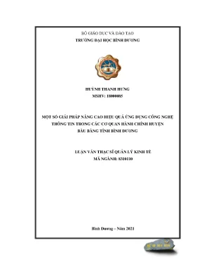 Một số giải pháp nâng cao hiệu quả ứng dụng công nghệ thông tin trong các cơ quan hành chính huyện bàu bàng tỉnh bình dương