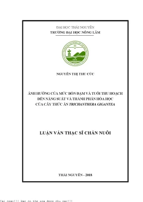 Ảnh hưởng của mức bón đạm và tuổi thu hoạch đến năng suất và thành phần hóa học của cây thức ăn trichanthera gigantea