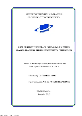 Oral corrective feedback in efl communication classes teachers beliefs and students preferences