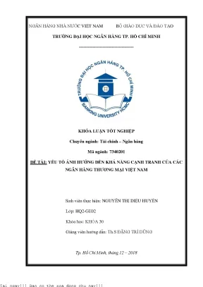 Yếu tố ảnh hưởng đến khả năng của các ngân hàng thương mại việt nam 2018