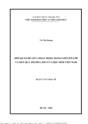 Mối quan hệ giữa hoạt động ngoài giờ lên lớp và kết quả thi pisa 2012 của học sinh việt nam